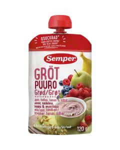 Semper Puré PåsMat Gröt Äpple/Hallon/Banan/Blåbär - 6 Mån