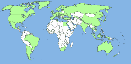 Världskarta på de länder vi skickat till
